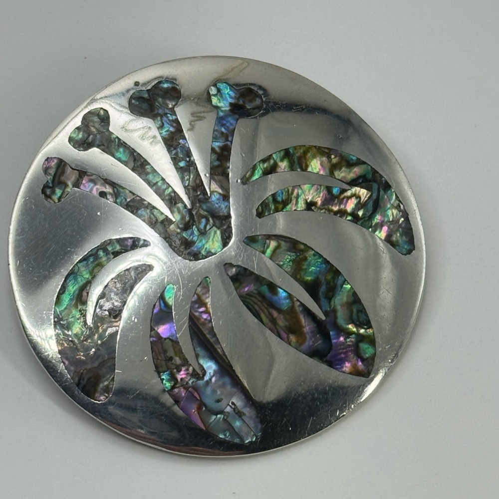 925 Silver and Abalone Shell flower Brooch Pendant